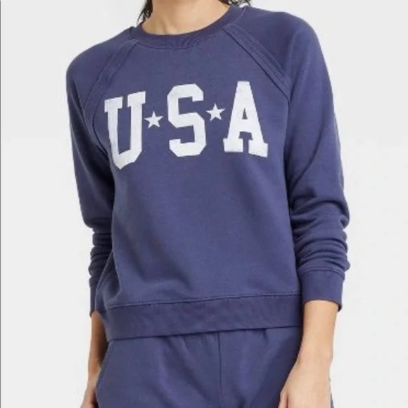 Grayson Threads USA Sweatshirt Womens Blue Fleece Patriotic Crew Neck Size M